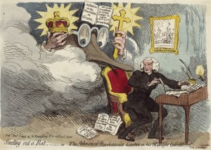 Atheistical-Revolutionist 1790. Gillray- caricature of Burke -Price